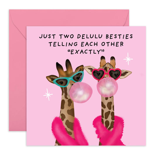 BFF Birthday Card - 'Delulu Besties' - Gifts for Close Friends, Best Friends, Girlfriends, Sister, Ladies - Sassy Giraffes - Comes with Fun Stickers
