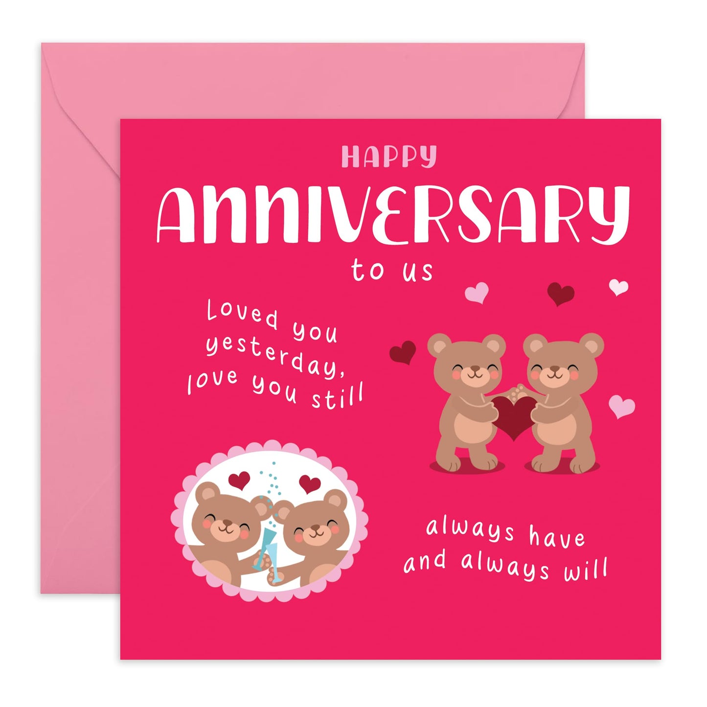 Happy Anniversary Card For Couple - Teddy Bear - Sweet Wedding Anniversary Card Husband Wife - Gifts For Boyfriend Girlfriend Partner - Comes With Stickers - By Central 23