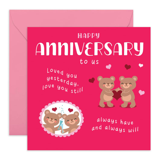 Happy Anniversary Card For Couple - Teddy Bear - Sweet Wedding Anniversary Card Husband Wife - Gifts For Boyfriend Girlfriend Partner - Comes With Stickers - By Central 23