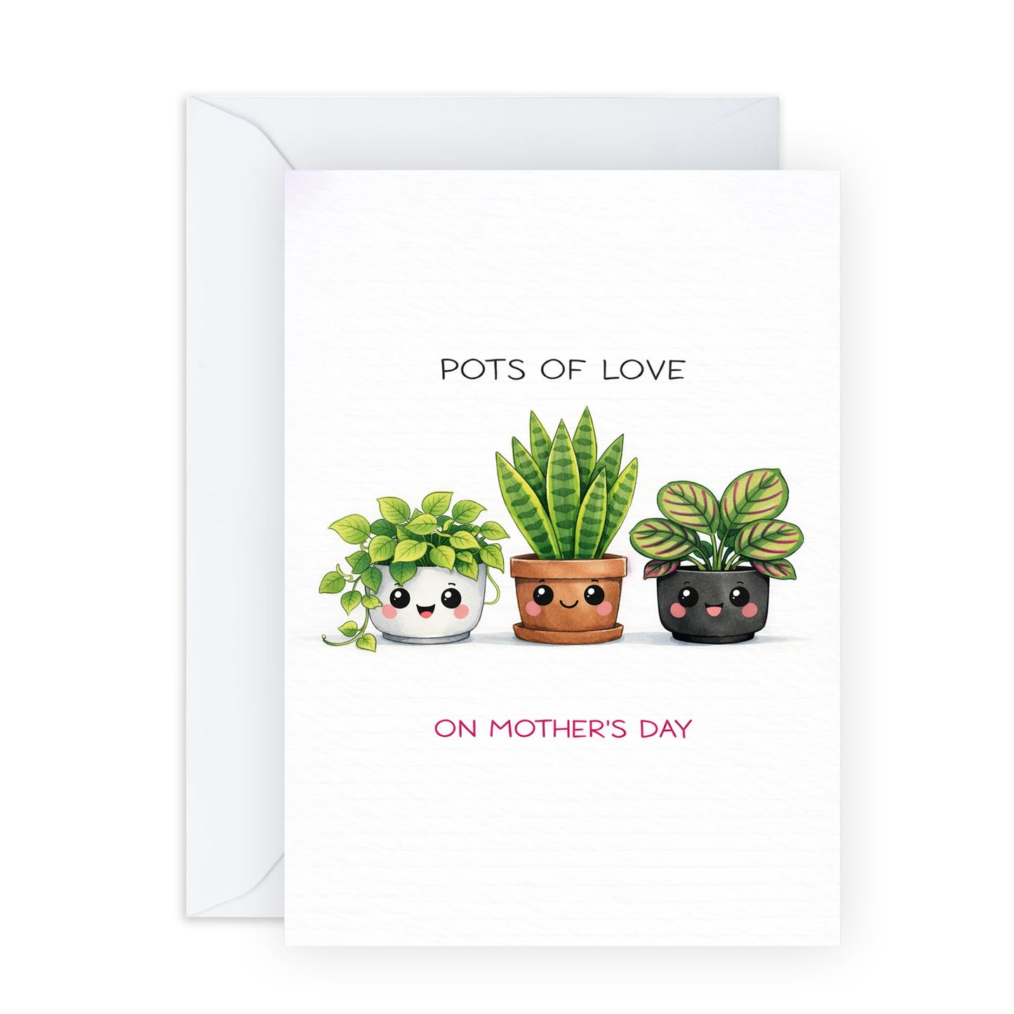 Cute Mother’s Day Card – "Pots Of Love" - Adorable Botanical Greeting for Mum Mummy Mama Ma Her Ladies Wife Sister Grandma Aunt Women - Gardening - Comes with Sweet Stickers