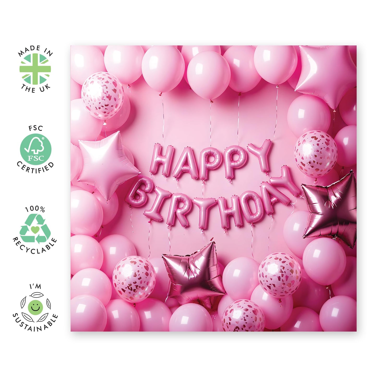 Pink Balloons Birthday Card - 'Happy Birthday Balloons' - Gifts for Daughter, Auntie, Mum, Bestie, BFF, Teenagers, Adults, Her - Girly Party - Comes with Fun Stickers