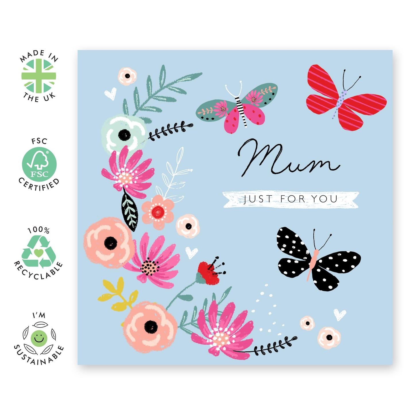 Thank You Greeting Cards For Mum - Mum Just For You Butterflies - Cute Appreciation Cards For Her - Birthday Card For Mummy - Gift For Mommy - Mothers Day Card - Comes With Stickers - By Central 23