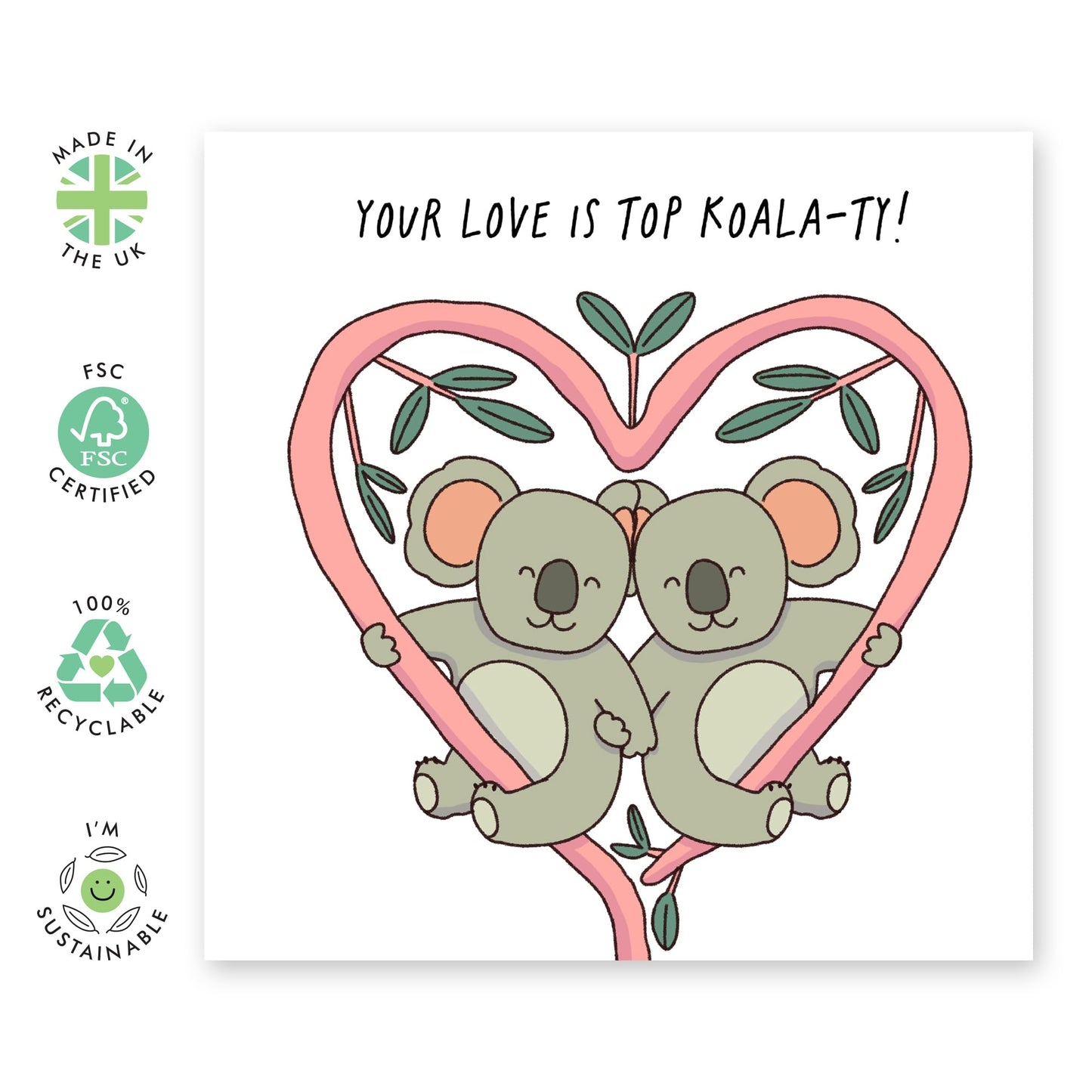 Greeting Card - 'KOALA-TY LOVE' - Perfect for Showing Affection with a Lovely Koala Design - Ideal for Girlfriend, Boyfriend, Husband, Wife, or Anyone Special - Comes with Stickers by Central 23
