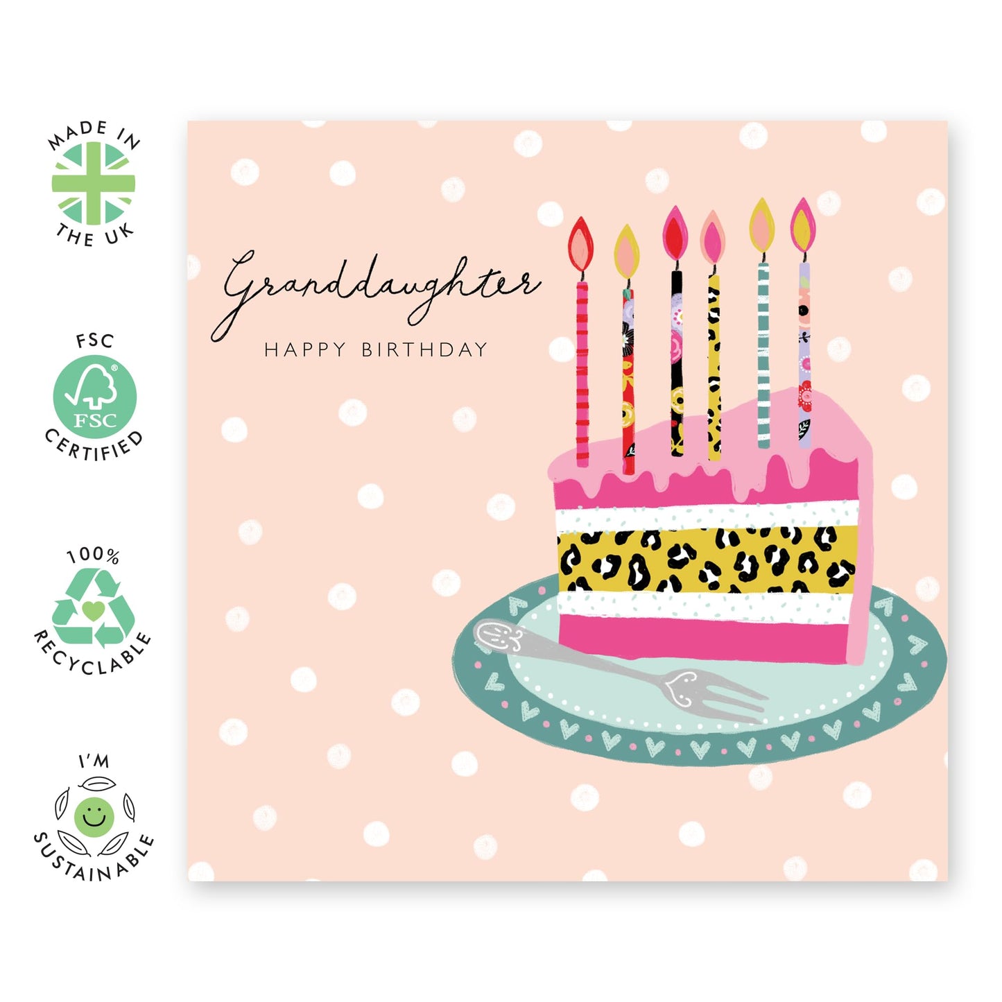 Granddaughter Birthday Cards For Her - Trendy Birthday Cards For Girls - Bday Cake And Candles - Granddaughter Gifts - Polka Dot Card For Women - Comes With Fun Stickers By Central 23