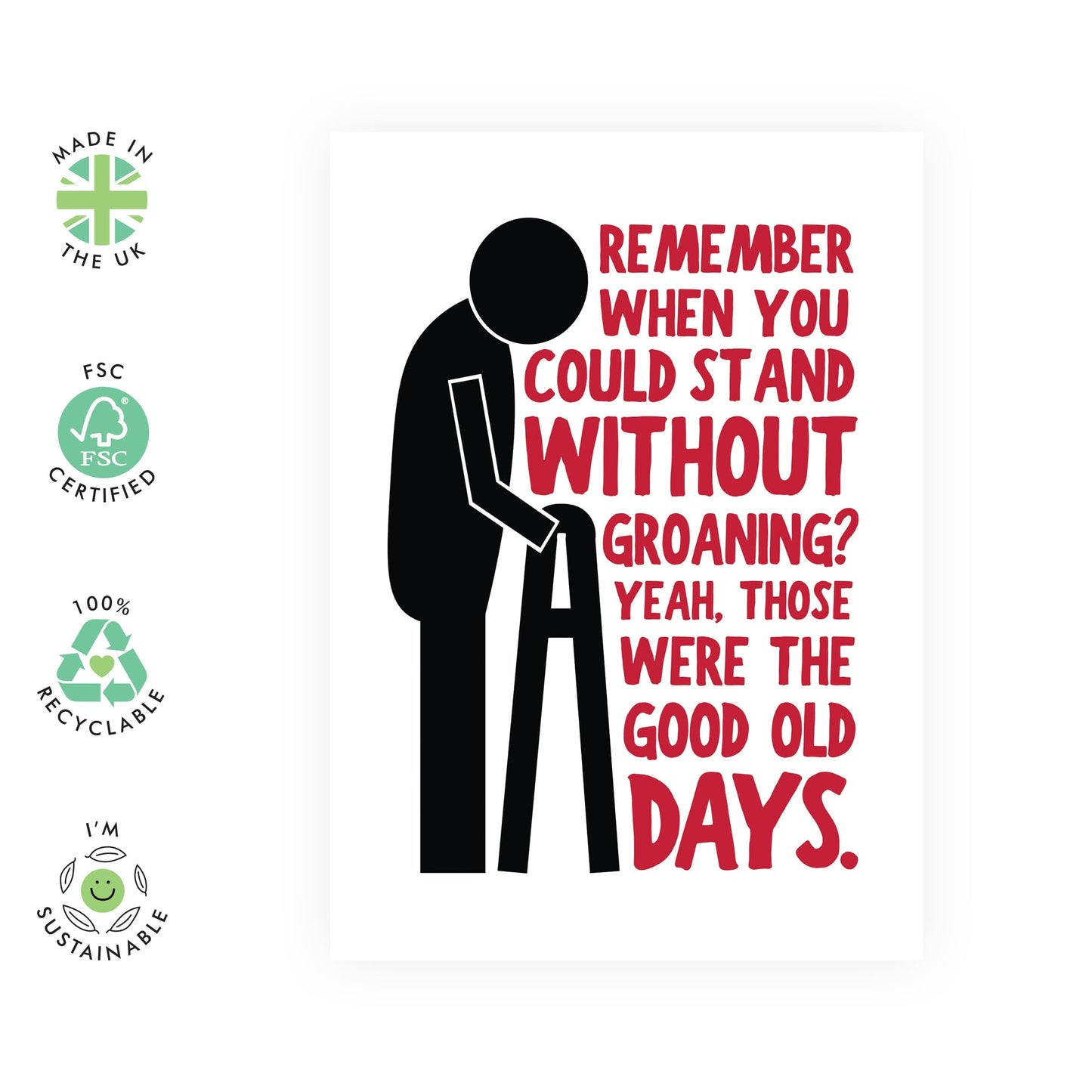 Hilarious Birthday Card for Oldies - 'Can't Stand Without Groaning' - Jokes for Friends, Mum, Dad, Colleagues, Co-workers, Cousin, Uncle, Auntie - Stand Up - Comes with Fun Stickers