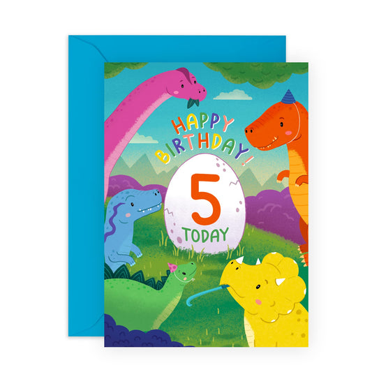 5th Girls Birthday Card For Boys - Dino Birthday Card - Five Years Old Nephew - Fifth Birthday Cards Son - Kids Birthday Greeting Cards - Birthday Cards Children - Comes With Stickers - By Central 23