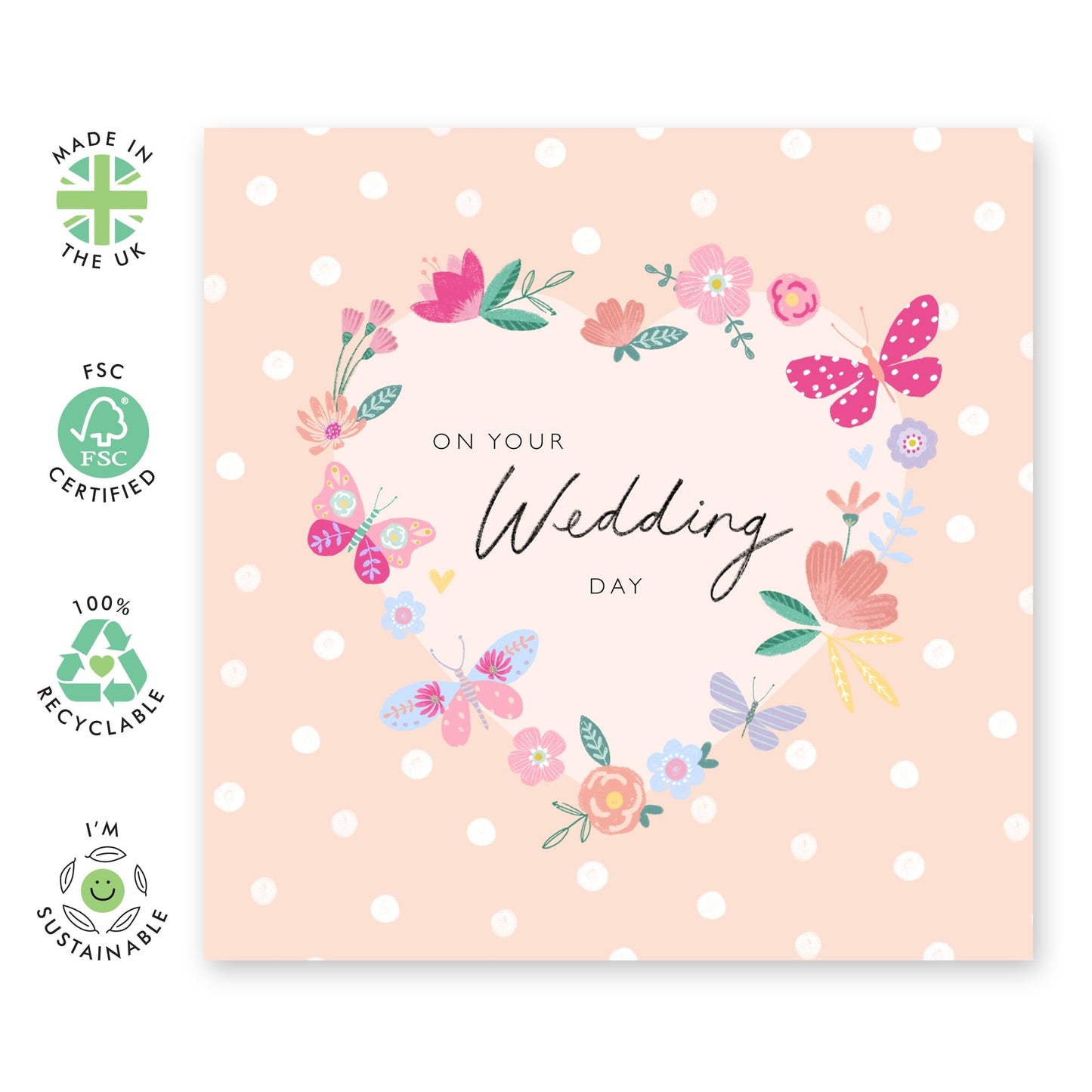 Wedding Cards For Bride And Groom - On Your Wedding Day Heart - Floral Greeting Card - Congratulations Card For Men Women - Best Wishes Gift For Him Her - Comes With Stickers By Central 23
