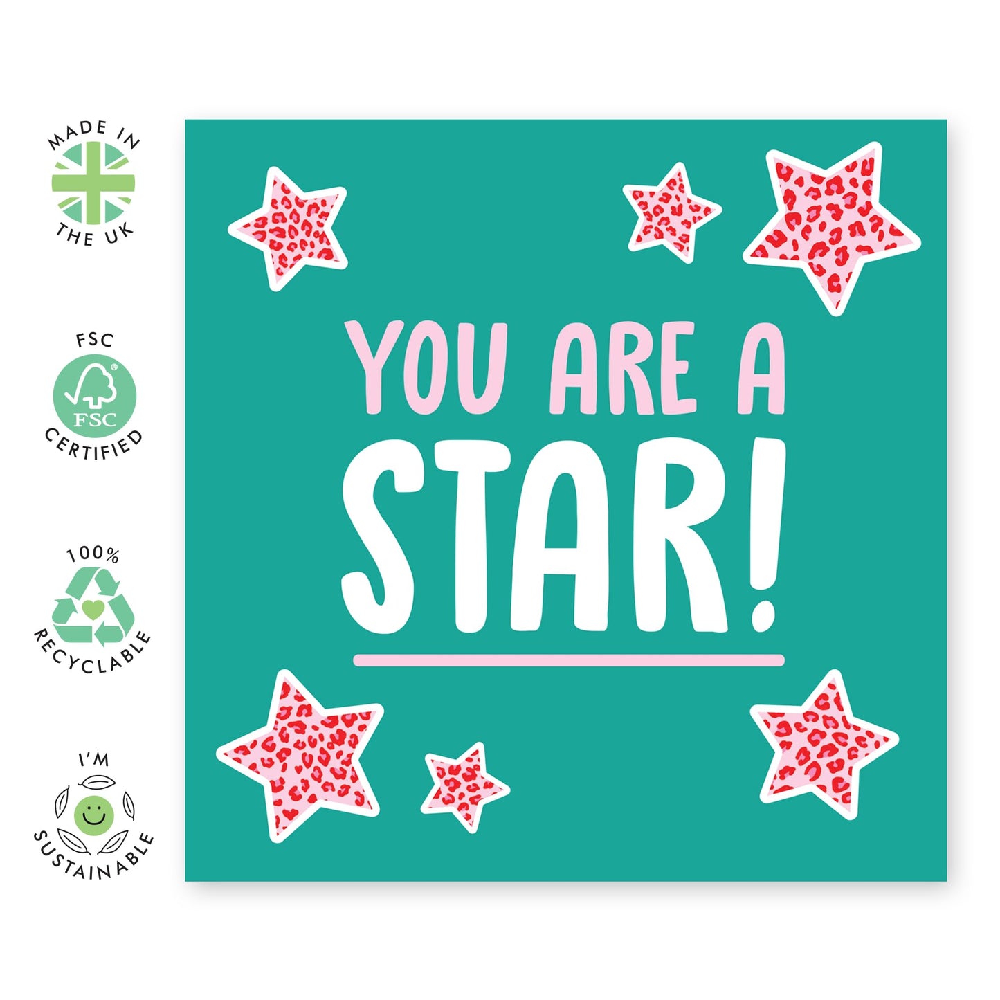 Congratulations, Thank You, or Appreciation Card- You Are a Star Card - Fun Leopard Print Design - For Him, Her, Son, Daughter, Bro, Sis, Family, Colleagues - Blank Inside