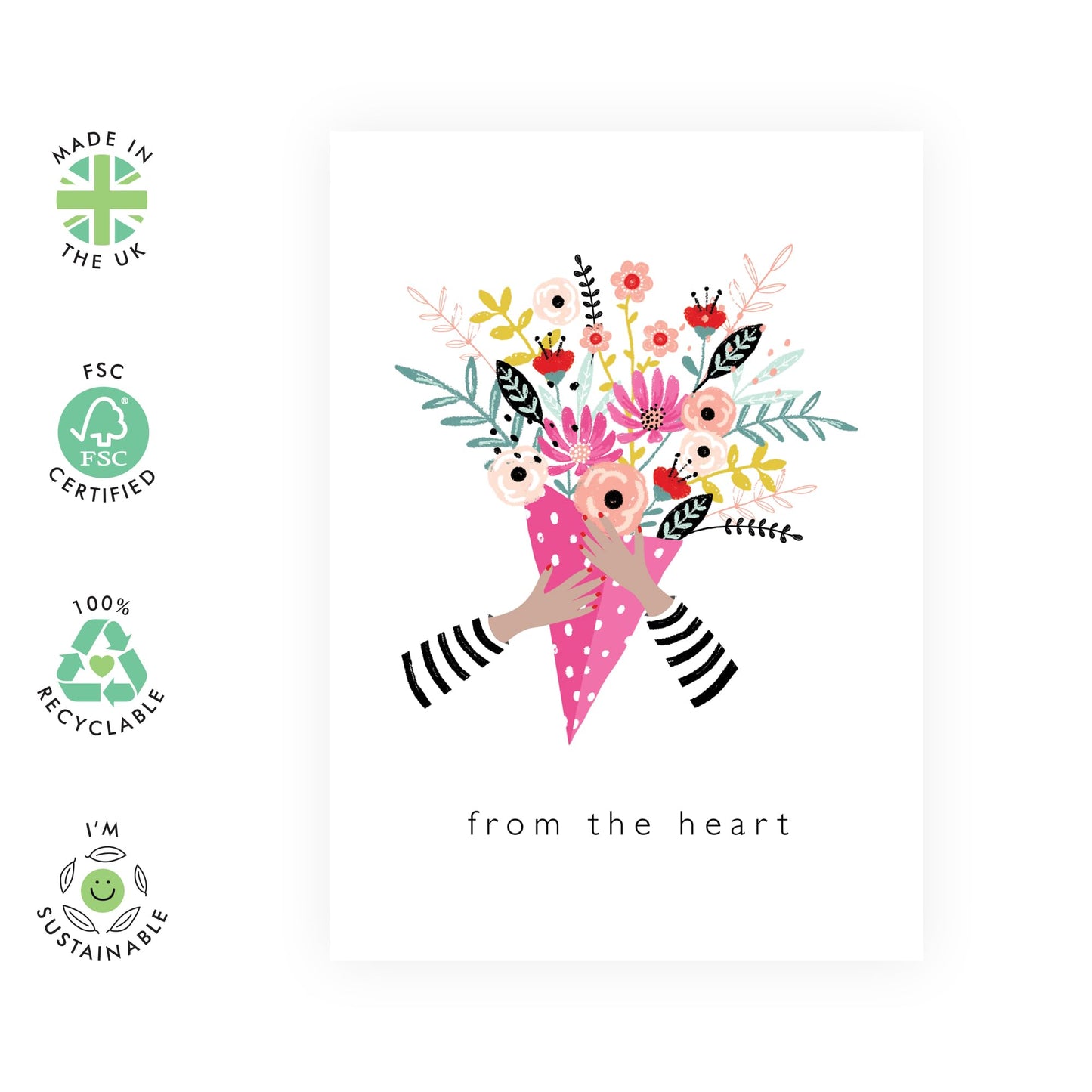 Floral Birthday Card For Her - From The Heart - Mothers Day Card For Mum Mummy Nan - Thank You Anniversary Congratulations - Gifts For Friends Women - Comes With Stickers - By Central 23