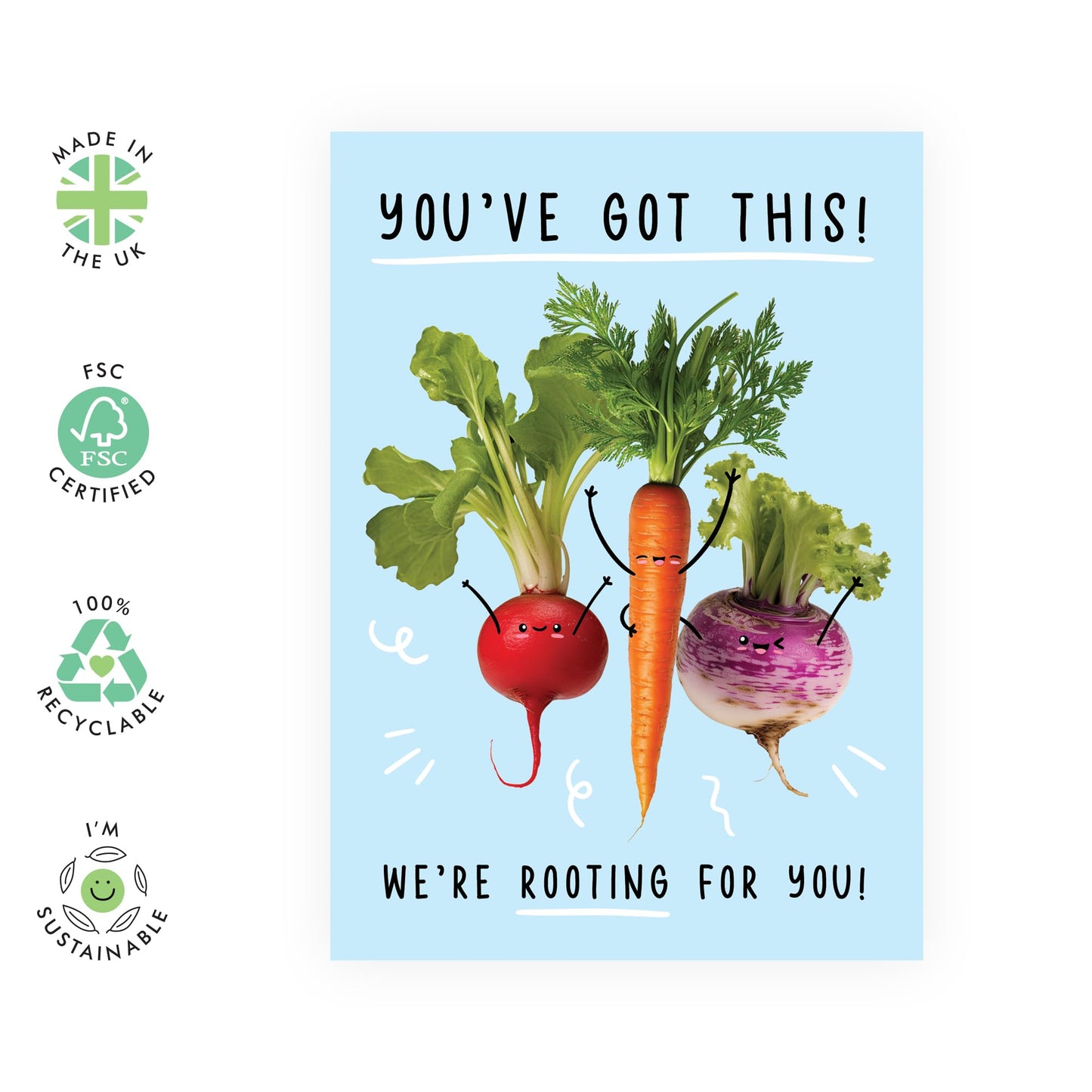 Congratulations Cards For Men Women - We're Rooting For You Veg - Greeting Cards For Him Her - Son Daughter - Graduation Promotion, Passing Driver's Test - Comes With Fun Stickers - By Central 23