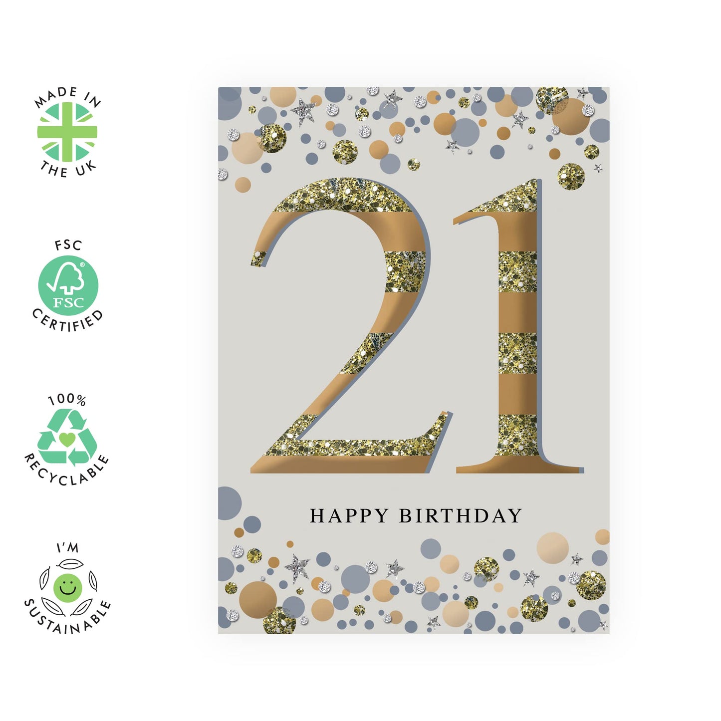 21st Birthday Card For Women - Happy Birthday Card For Her Twenty One - Glitter Age 21 - Twenty First Gifts For Daughter Sister Friend - Comes With Fun Stickers - By Central 23