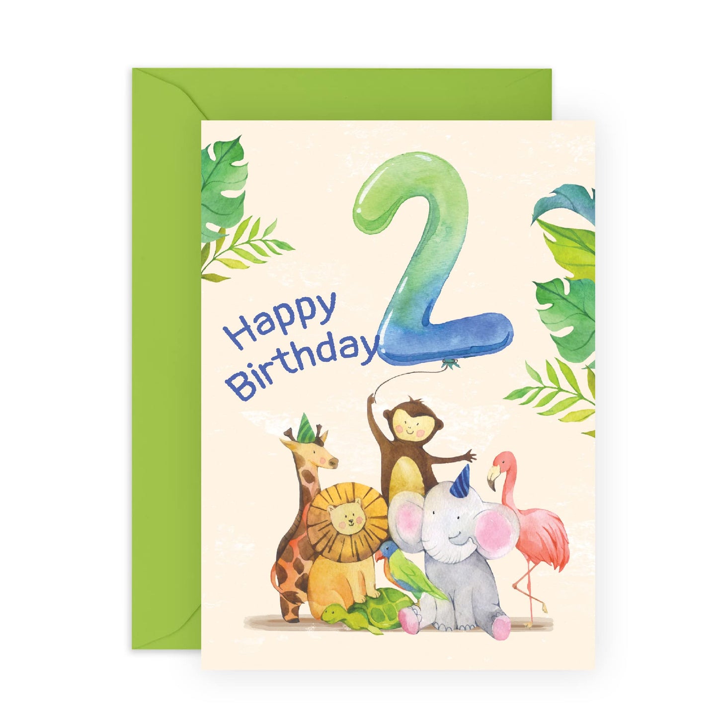 2nd Birthday Card For Boys - Milestone Baby Cards Age Two - Jungle Animals - Kids Birthday Card Second Bday - Comes With Fun Stickers - Made In The UK By Central 23