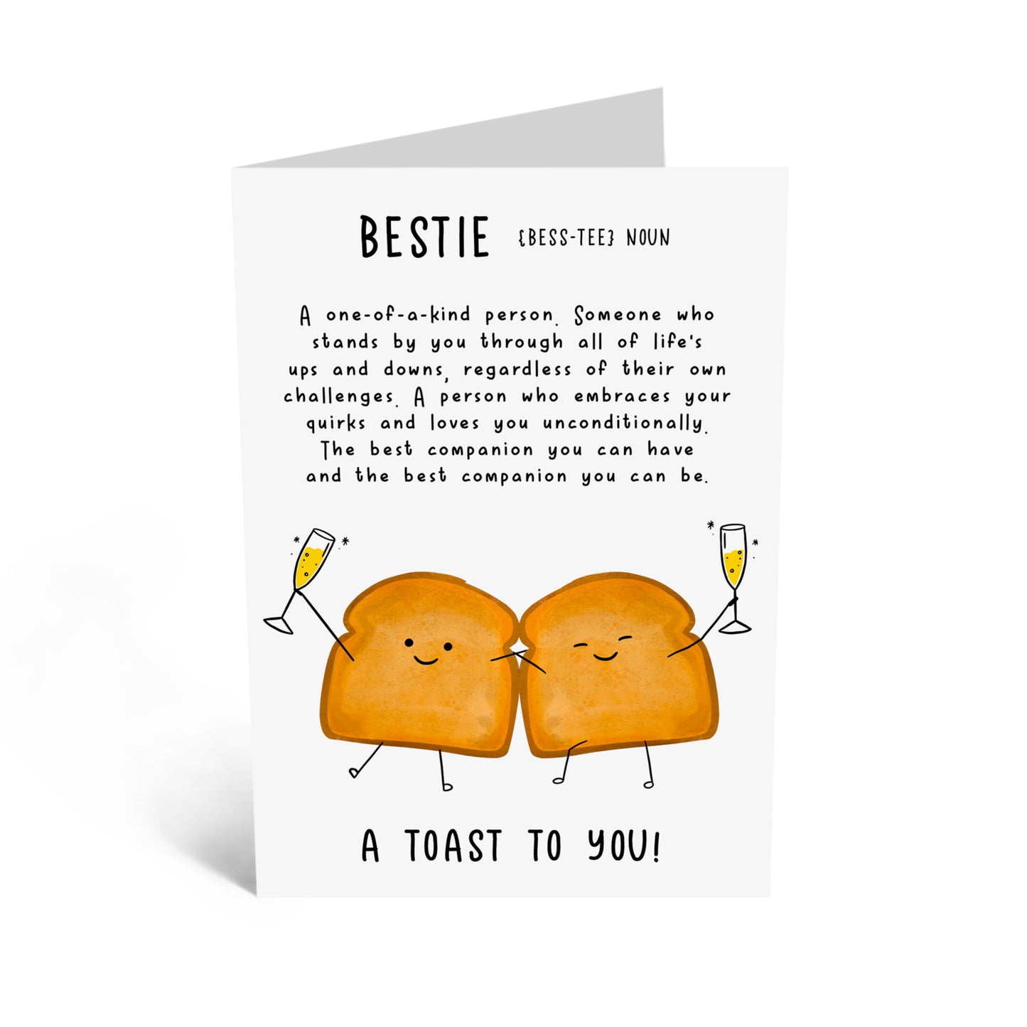 Greeting Card - 'A TOAST TO YOU BESTIE' - Perfect for Celebrating a Special Friendship with a Fun and Heartfelt Touch - Ideal for Best Friends, BFFs, and Besties - Comes with Stickers By Central 23