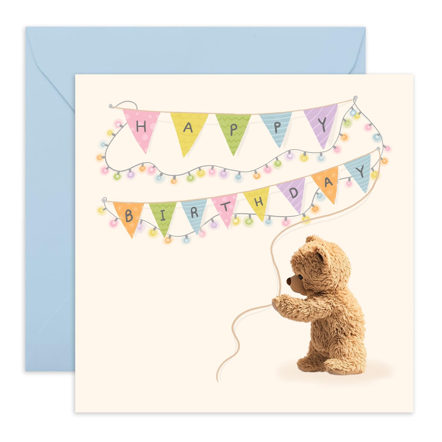 Adorable Birthday Card for Him or Her - 'Birthday Bear Banner' - Gifts for Men, Women, Family, Friends, Children - Colourful - Comes with Fun Stickers