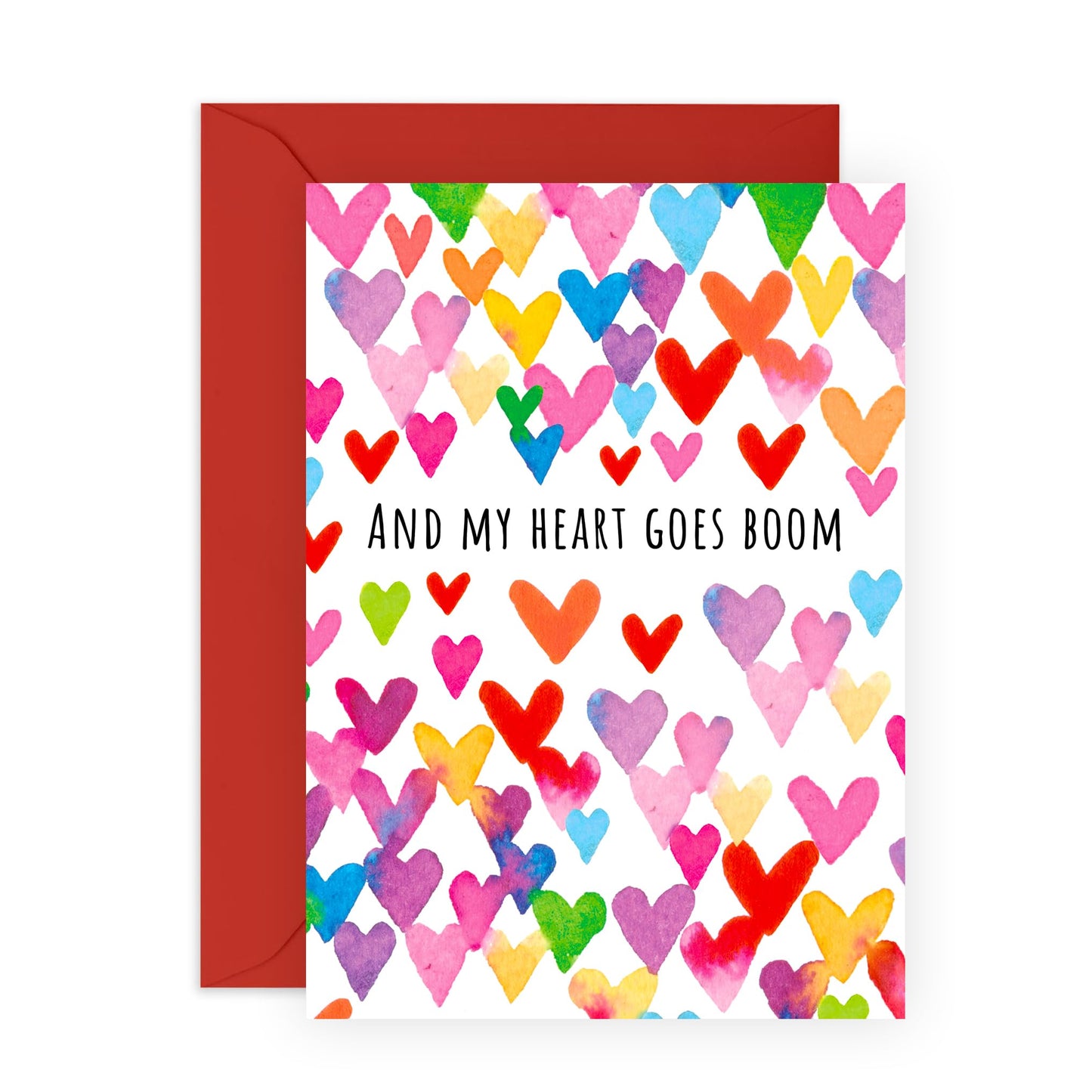 Anniversary Card For Couple Husband Wife - And My Heart Goes Boom - WaterColour Hearts Greeting Cards For Valentine's Day - Sweet Gifts For Fiance Husband Wife - Comes With Sticker By Central 23