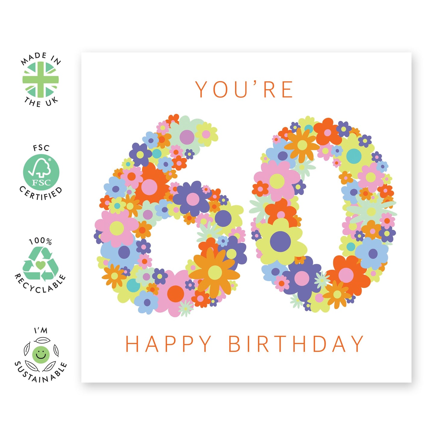 60th Birthday Card For Women - Floral Rainbow Age 60 - Mummy Birthday Greeting Card - Happy Sixtieth Birthday Cards For Grandma - Floral - Sister Friends Mum - Comes With Fun Stickers - By Central 23