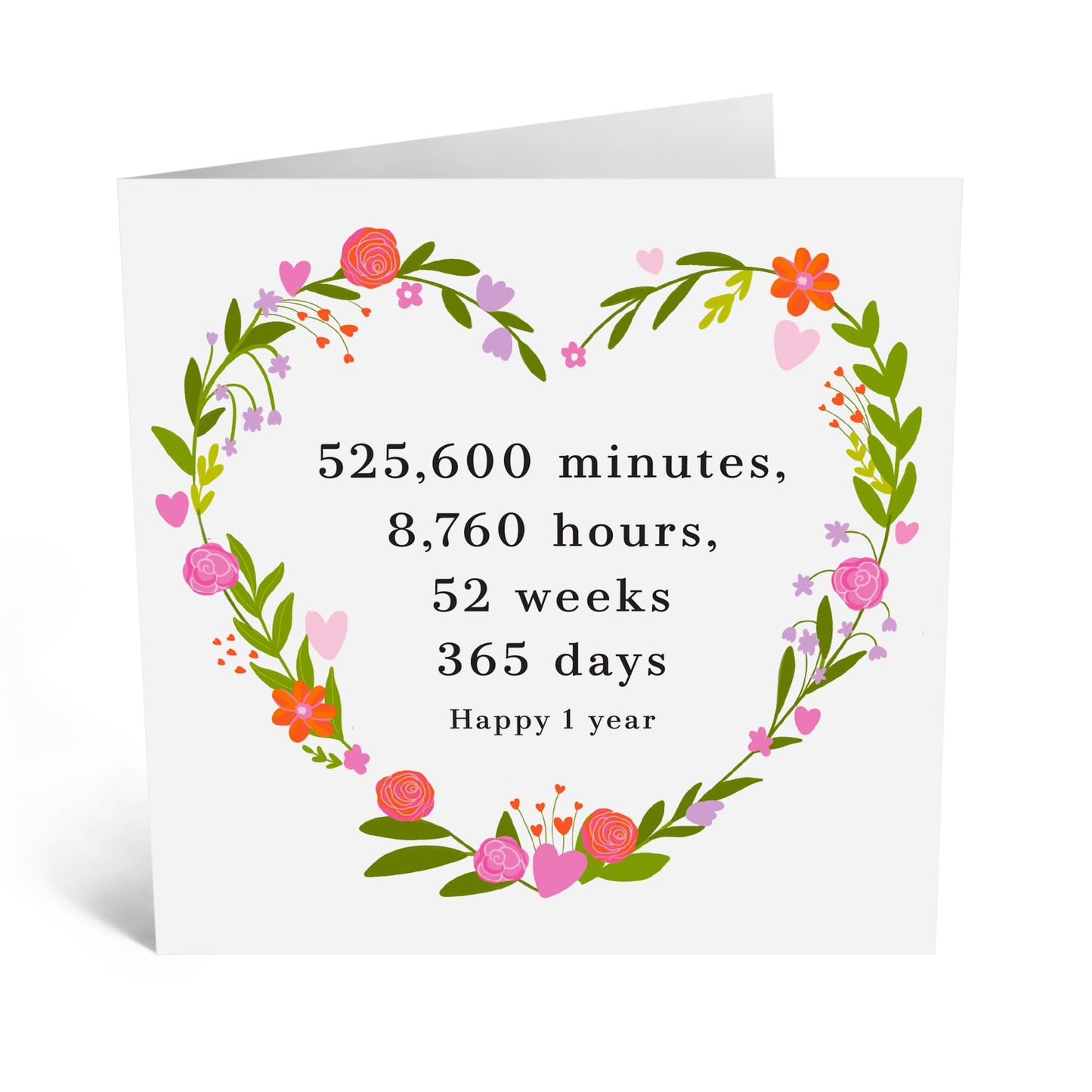 Anniversary Greeting Card - '1 YEAR 525,600 MINS' - Perfect for Celebrating a Milestone - Ideal for Showing Love Appreciation and Reflection to Your Special Day - Comes With Stickers By Central 23