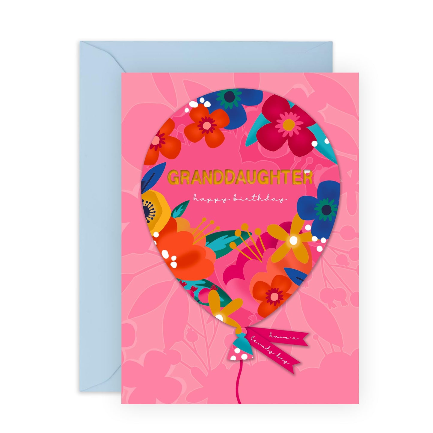 Granddaughter Birthday Card - Birthday Balloons - Pretty Pink Flower Card - Happy Birthday Card For Her - Gifts From Nan Grandparents - Comes With Fun Stickers - By Central 23