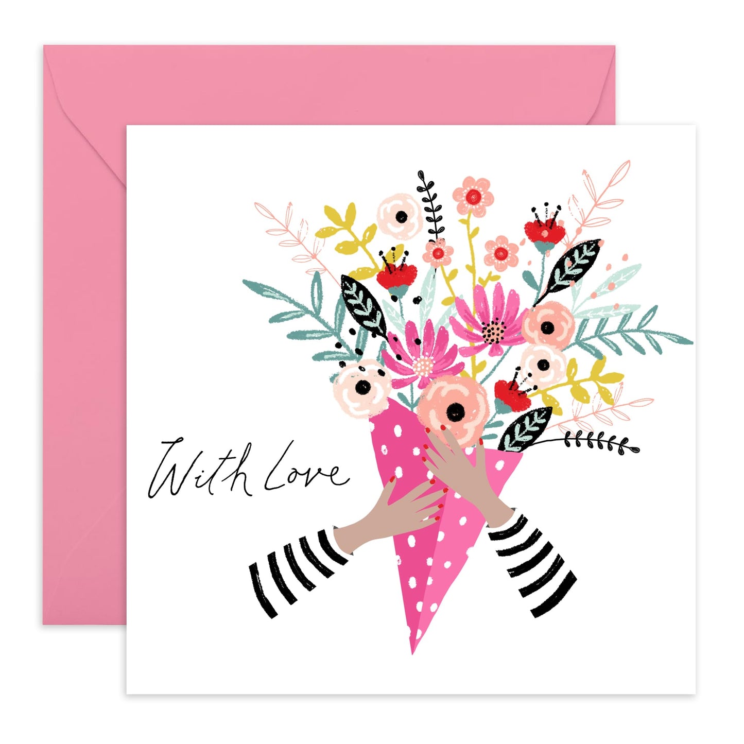 Wife Anniversary Card - With Love Floral Bouquet - Mothers Day Card From Son Daughter - Birthday Card For Women - Valentines Card Girlfriend - Love Cards For Her - Comes With Stickers By Central 23