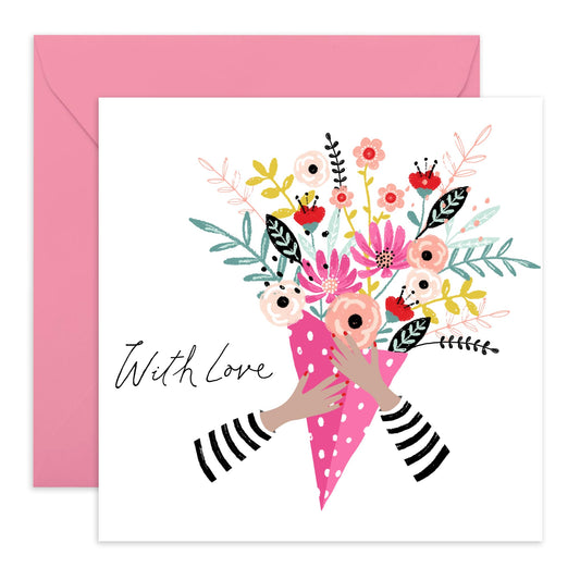 Wife Anniversary Card - With Love Floral Bouquet - Mothers Day Card From Son Daughter - Birthday Card For Women - Valentines Card Girlfriend - Love Cards For Her - Comes With Stickers By Central 23
