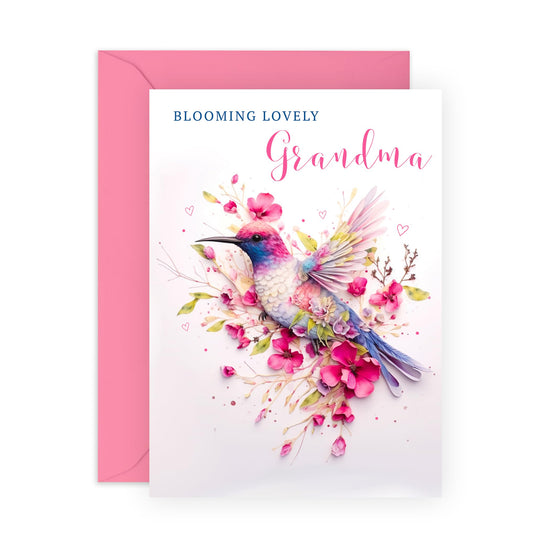 Elegant Greeting Cards For Women - Grandma Birthday Card - Blooming Lovely Birds - Mothers Day Card For Nan - Pretty Flower Card - Gifts For Her Female - Comes With Fun Stickers By Central 23