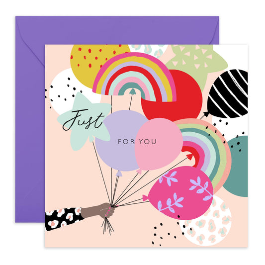 Greeting Cards Birthday For Her - Just For You Bday Balloons - Happy Birthday Card For Women, Anniversary Card, Appreciation Card - Cheer Up Gifts For Her - With Stickers By Central 23