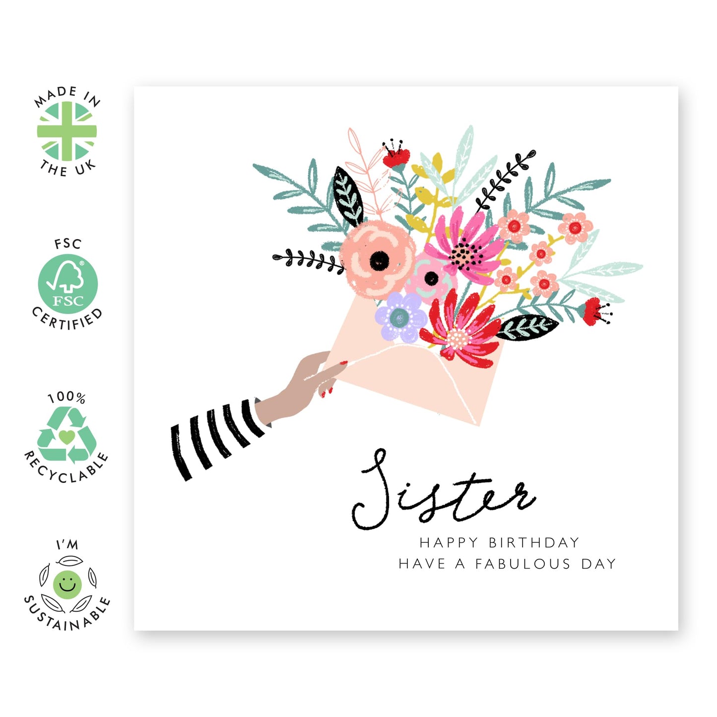 Flower Card For Sister - Elegant Floral Cards - Love Cards For Her - Heartfelt Gifts Presents - Birthday Greeting Cards For Women - Comes With Stickers By Central Days