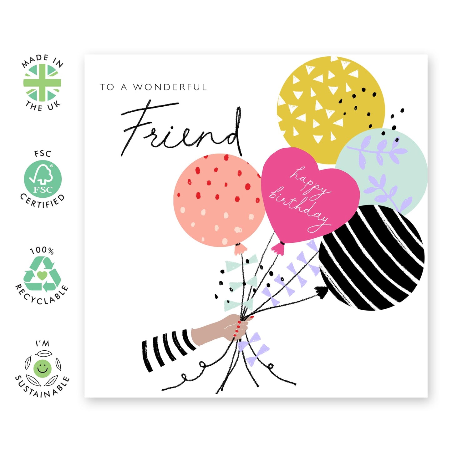 Friends Birthday Card For Her - Birthday Balloons - Happy Birthday Greeting Cards For Female Friends - To My Lovely Friend - Sweet Heartfelt Gifts For Women - Comes With Fun Stickers By Central 23