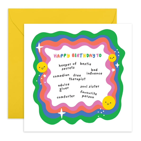 Birthday Card - 'Happy Birthday to My Bestie' - For Your Best Friend - Heartfelt and Fun Design for Celebrating Your Best Friend's Special Day - Comes with Stickers by Central 23