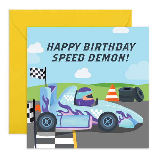 Happy Birthday Cards For Boys Girls - Happy Birthday Speed Demon - Greeting Cards For Kids Baby Toddlers - Gifts For Son Daughter Granddaughter Niece - Comes With Fun Stickers By Central 23