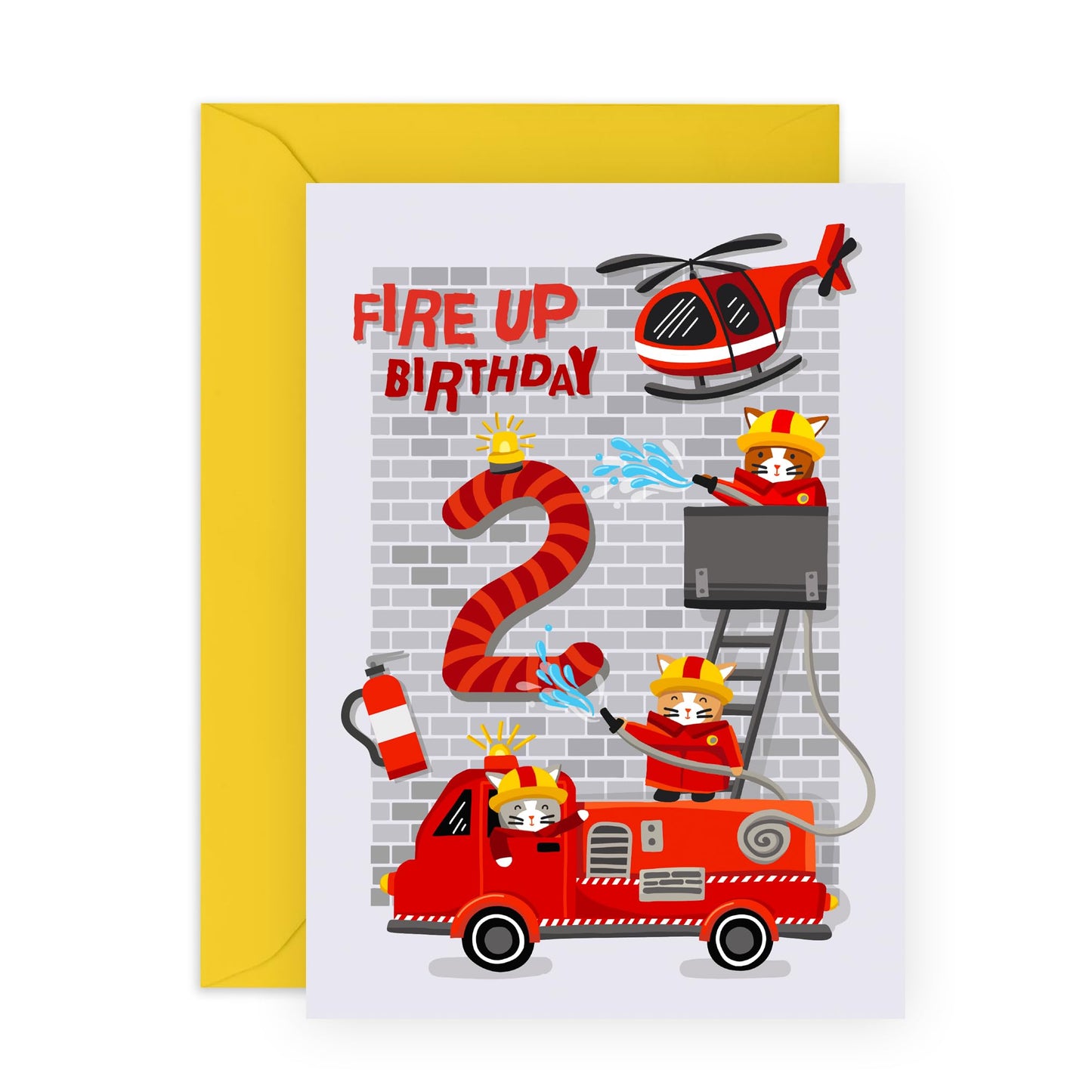 Grandson 2nd Birthday Card Boy - Happy Second Birthday - Fire Engine Helicopter - Boys Birthday Card 2 Year Old - Age Two - Gifts For Kids Son Brother - Comes With Stickers - By Central 23