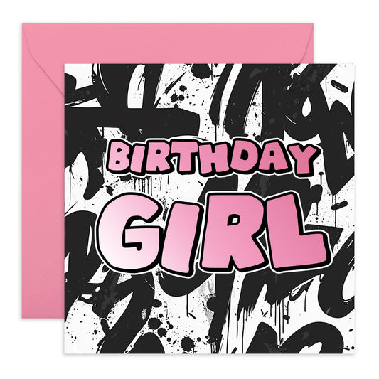 Grafitti Birthday Card - 'Birthday Girl' -Gifts for Ladies, Girls, Besties, Best Friends, BFF, Co-workers, Colleagues, Her, Ladies, Wife, Sister, Sis - Spray Paint - Comes with Fun Stickers