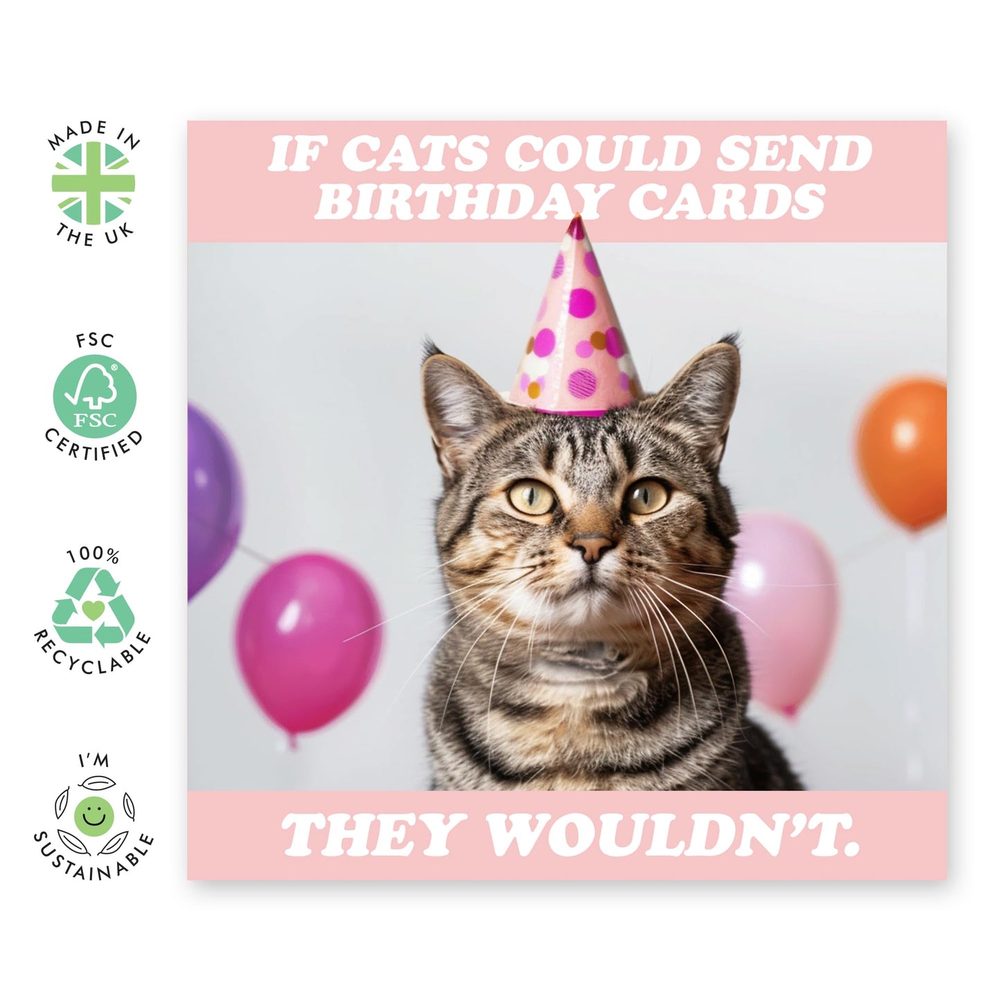 Cute Happy Birthday Card - 'Cats Could Send Cards' - Presents for BFFs, Friends, Coworkers, Siblings, Officemates, Sisters - Cute Cat in a Party Hat - Comes with Fun Stickers