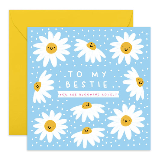Flowers Birthday Card - 'Bestie Blooming Lovely' - Gifts for Friends, Besties, BFF, Girlfriends, Sister, Sis, Co-workers, Colleagues, Girls, Ladies, Women - Floral - Comes with Fun Stickers