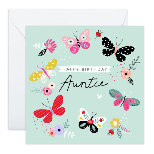 Butterfly Birthday Card For Aunt - Floral Feminine Greeting Card For Her Women Female Tia Auntie Aunty - Heartfelt Gifts From Niece Nephew - Comes With Fun Stickers By Central 23