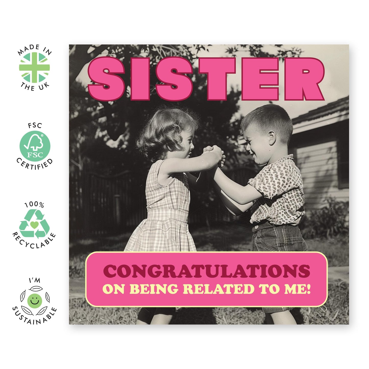 Funny Birthday Cards For Her - Congrats On Being Related To Me - Sister Birthday Card From Brother - Humorous Birthday Cards For Women - Comes With Stickers - By Central 23