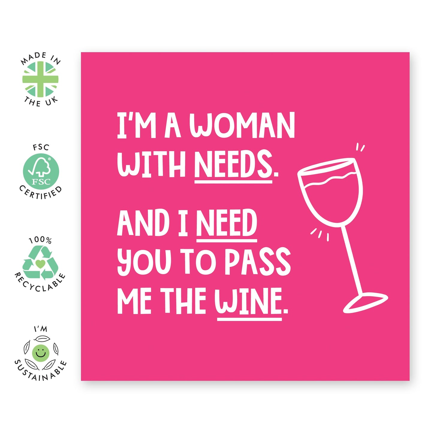 Funny Happy Birthday Card - 'Women Need Wine' - Gifts for Ladies, Girlfriends, Besties, Best Friend, Sister, Cousin,. Colleague, Co-worker - I Need A Drink- Comes with Fun Stickers