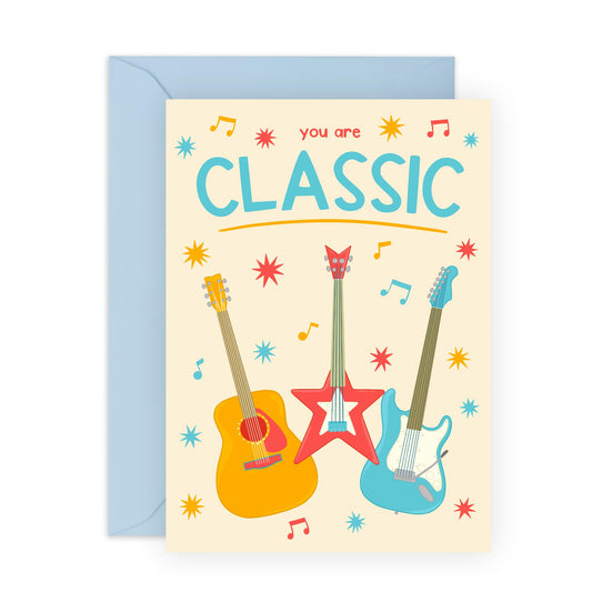 Dad Birthday Card - You Are Classic - Guitars Music - Father's Day Card For Men - Nice Words Birthday Cards For Him Grandpa Grandfather - Comes With Stickers By Central 23
