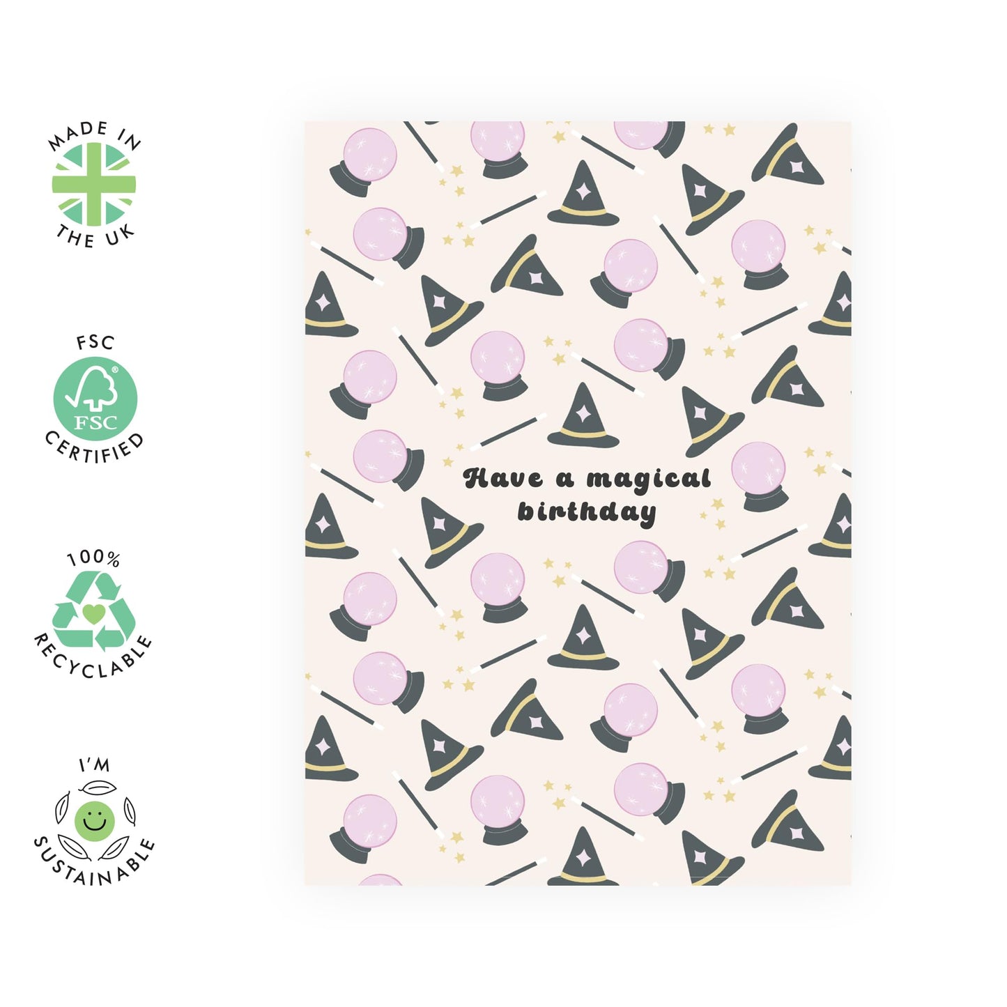 Magical Birthday Card – Wizard Theme with Crystal Balls and Stars – Cute & Fun Birthday Greeting for Friends, Kids, Family, Him, Her - Comes with Fun Stickers