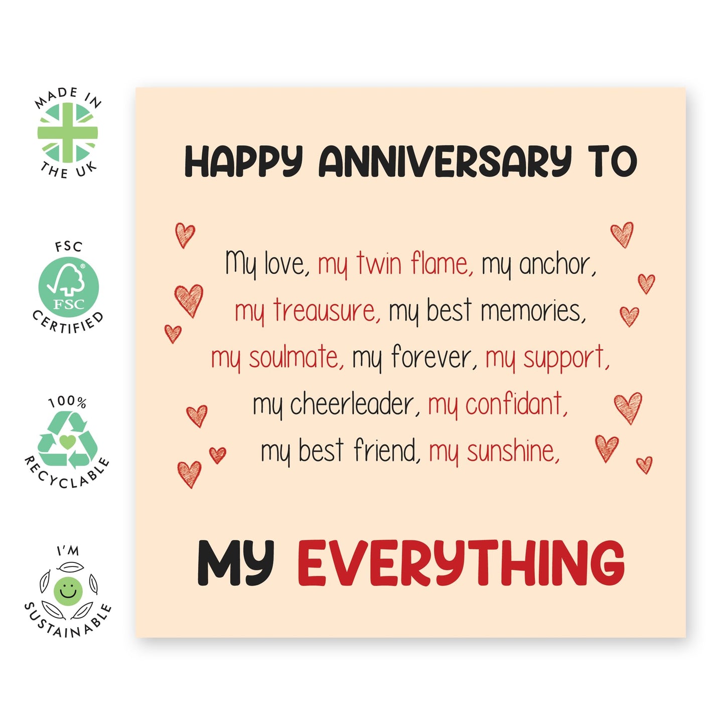Romantic Anniversary Card - "Happy Anniversary to My Everything" - Sentimental Love Greeting Card for Partner, Husband, Wife, Boyfriend, or Girlfriend- Comes with Fun Stickers
