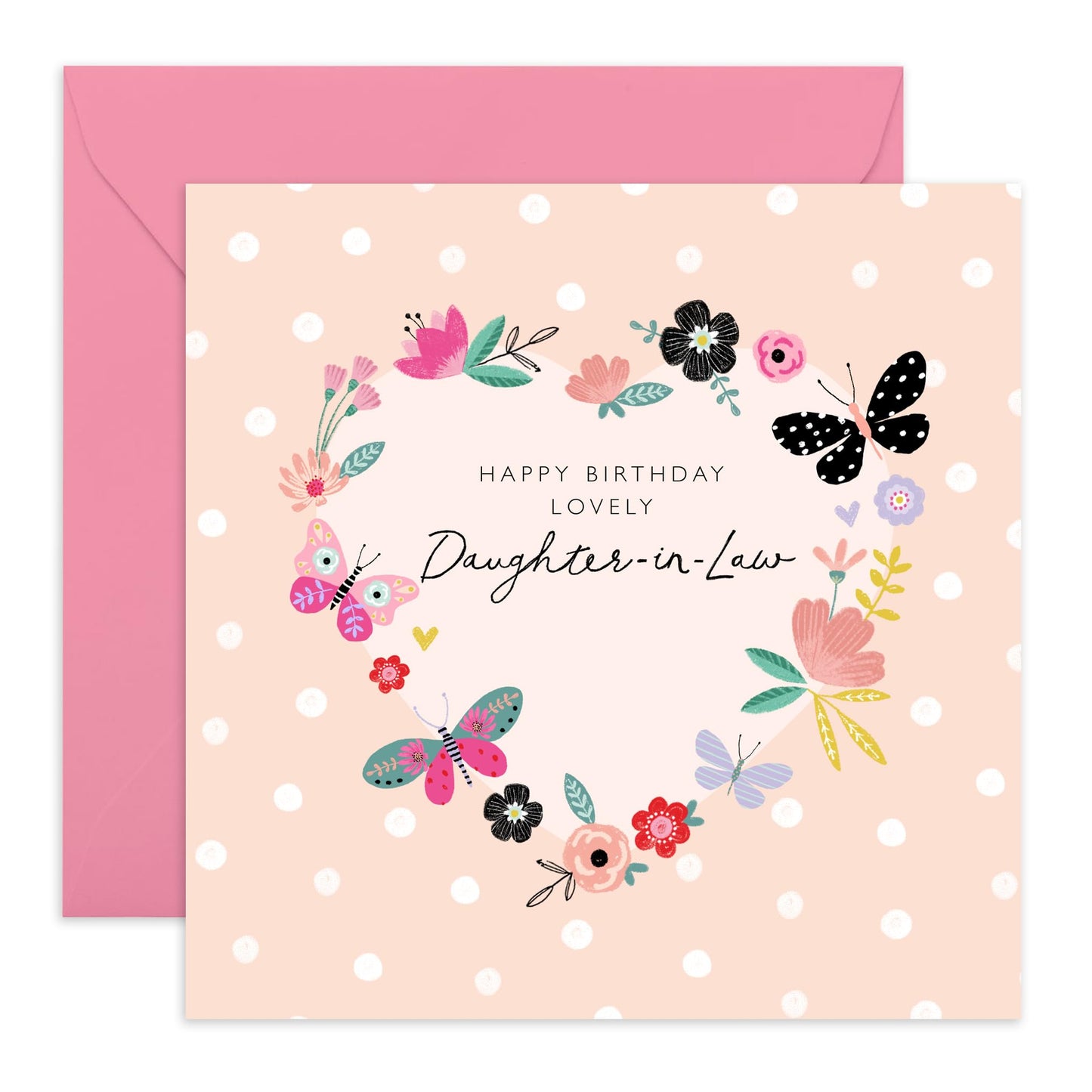 Butterfly Birthday Card For Daughter-in-law - Daughter In Law Birthday Cards For Her - Pretty Hearts And Flowers - Sweet Greeting Cards For Women - Comes With Stickers By Central 23