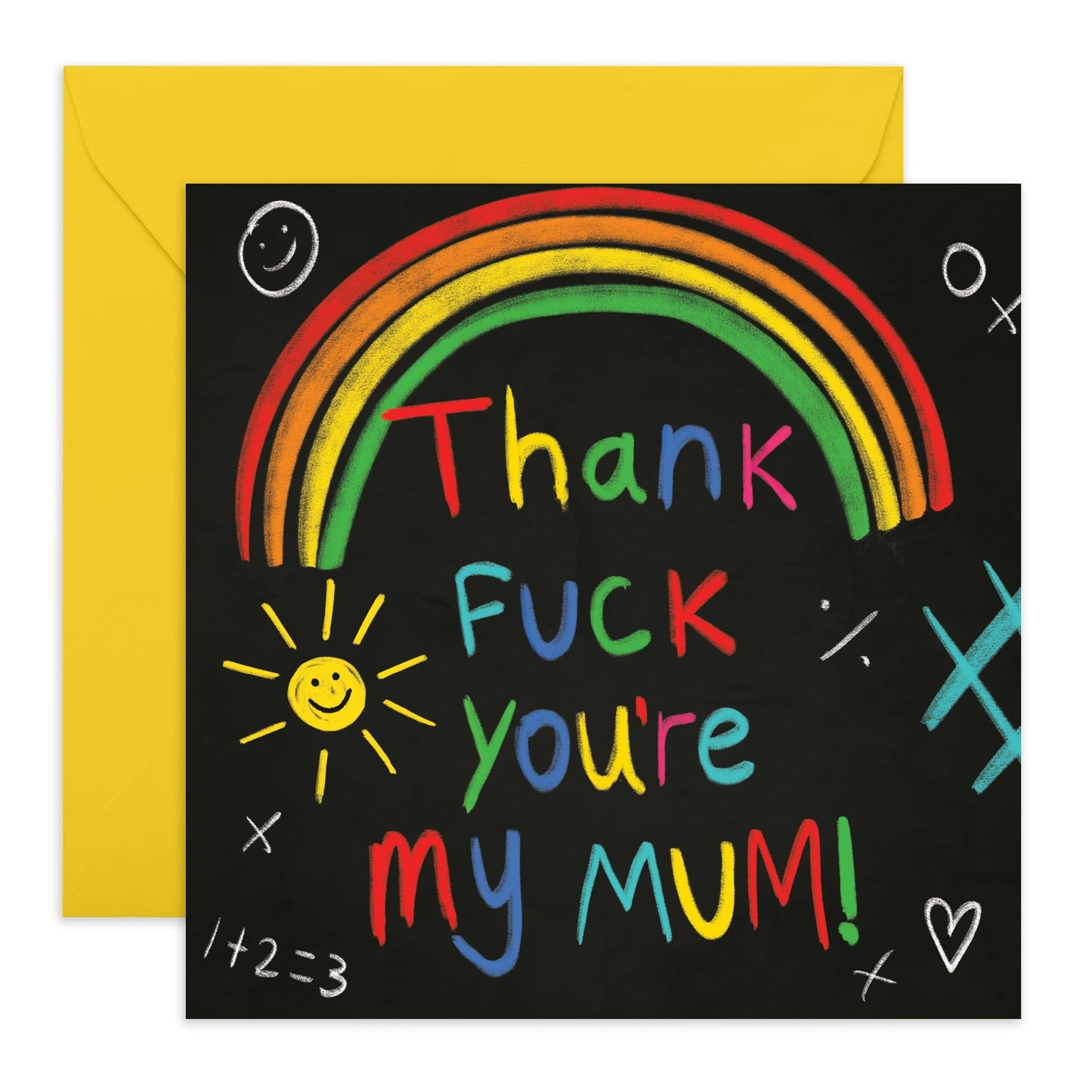 Bold Greeting Card for Her - 'THANK F**K YOU'RE MY MUM' - Birthday Cards for Mama, Mam, Mummy, Women - Hand Written Chalk Design - Mothers Day Card from Son Daughter Family - Comes with Stickers