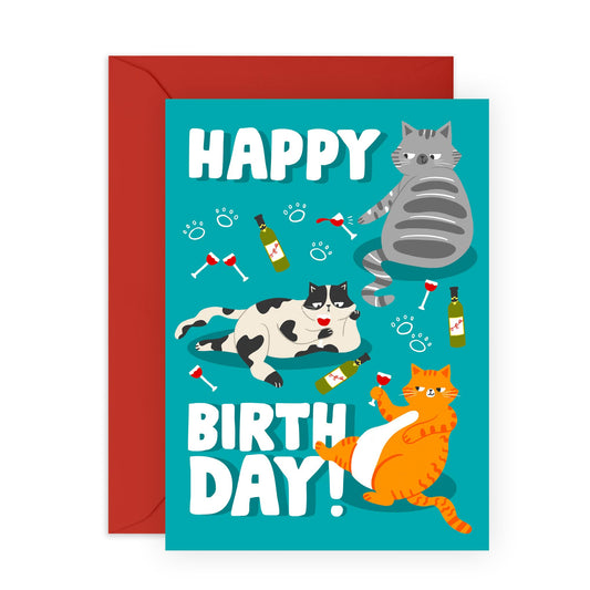 Cat Birthday Card - Big Happy Birthday Wine Cats - Funny Birthday Card For Men And Women - Birthday Gifts For Cat Lovers - Birthday Card For Friends Pet Owners - Comes With Fun Stickers By Central 23