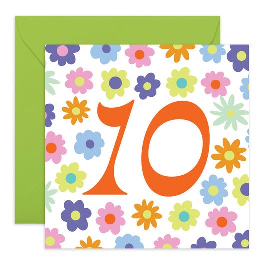 10th Birthday Cards For Daughter - Rainbow Floral 10 - Happy Birthday Card Niece - Cousin Birthday Card Female - Ten Years Old Girl Birthday Card Child - Comes With Fun Stickers - By Central 23