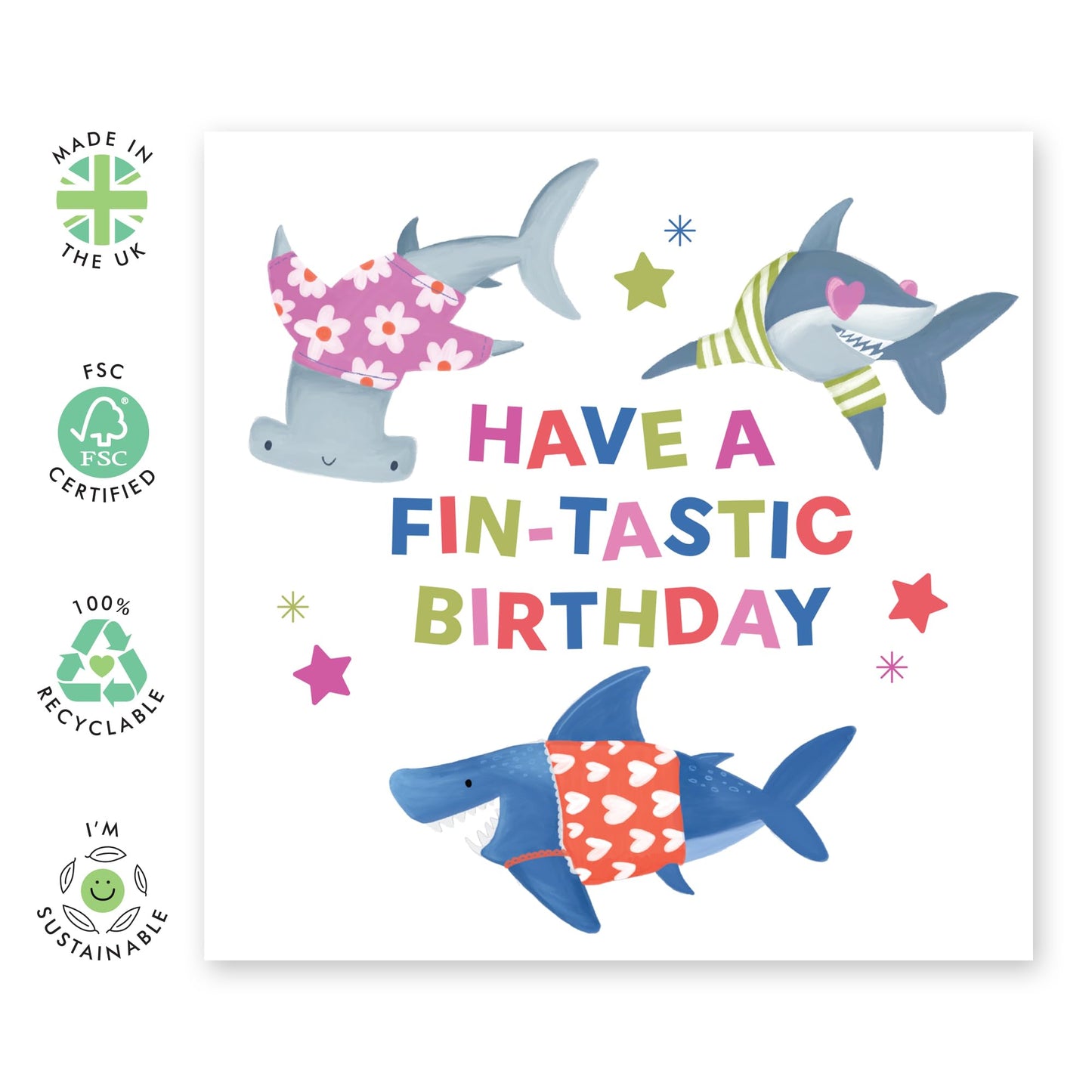 Shark Birthday Cards For Boys - Have A Fintastic Birthday - Happy Birthday Cards Funny - Gifts For Son Daughter Grandson Nephew Dad Cousin - Comes With Fun Stickers By Central 23
