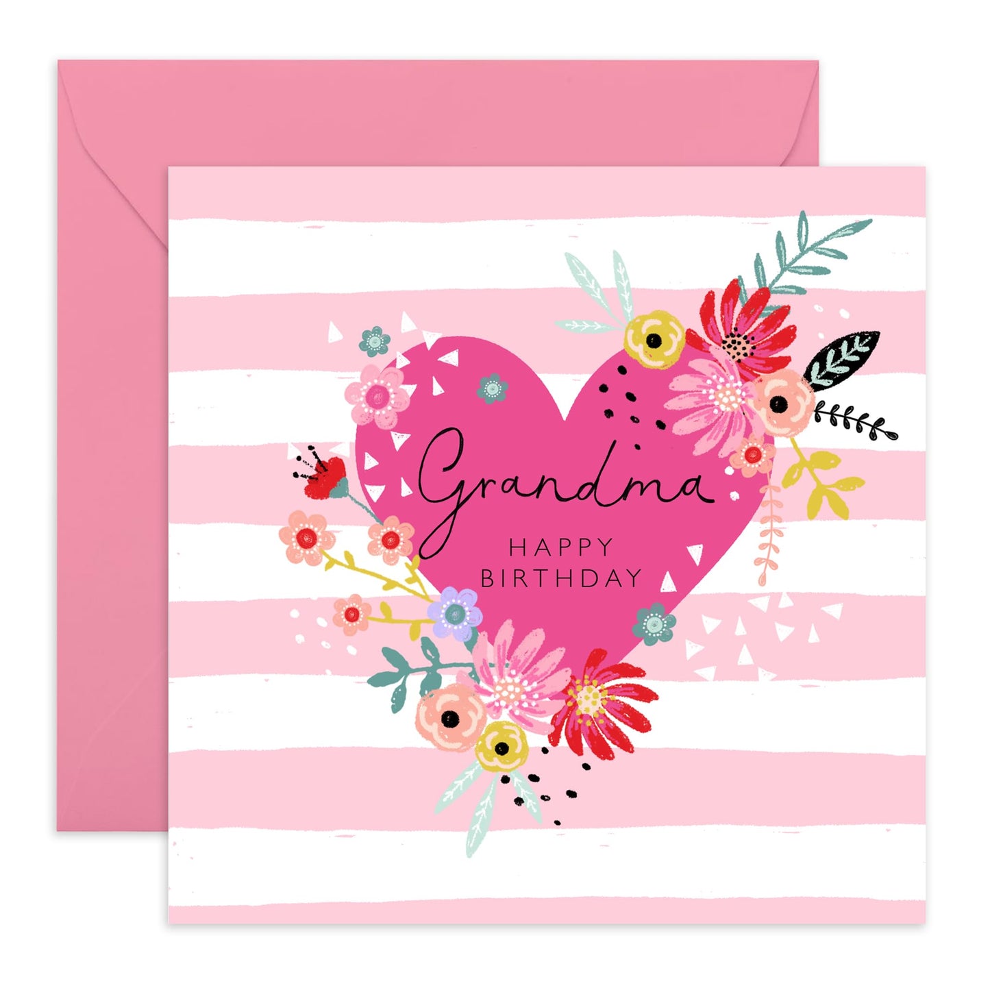 Grandma Birthday Card - Hearts Flowers - Sweet Greeting Cards For Grandmother - Pink Nana Birthday Card For Her - Grandma Gifts For Women - Comes With Stickers By Central 23