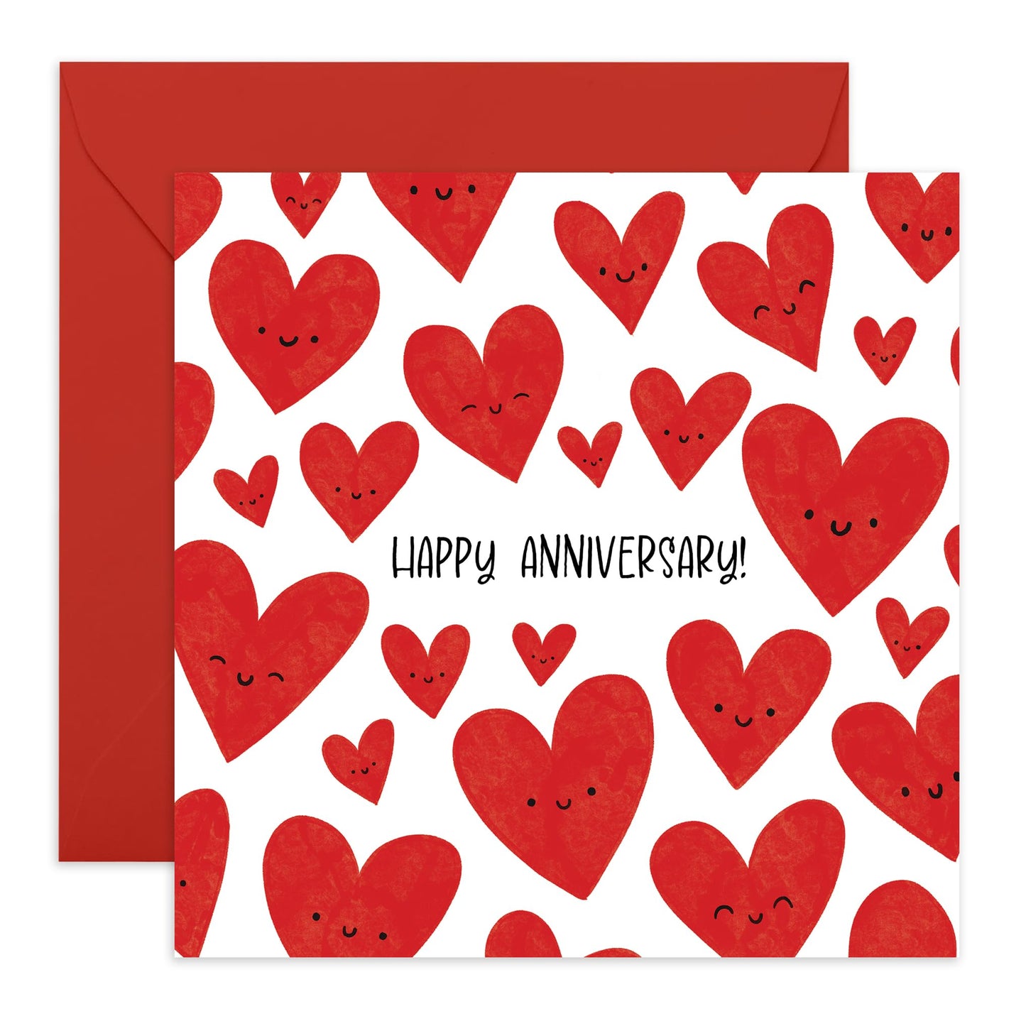Simple and Cute Anniversary Card - "Smile Hearts" - Gifts for Partner, Her, Him, Wife, Husband, Spouse, Babe, Darling, Honey, Women, Ladies, Men - Romantic and Sweet - Includes Envelope