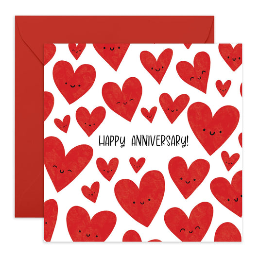 Simple and Cute Anniversary Card - "Smile Hearts" - Gifts for Partner, Her, Him, Wife, Husband, Spouse, Babe, Darling, Honey, Women, Ladies, Men - Romantic and Sweet - Includes Envelope