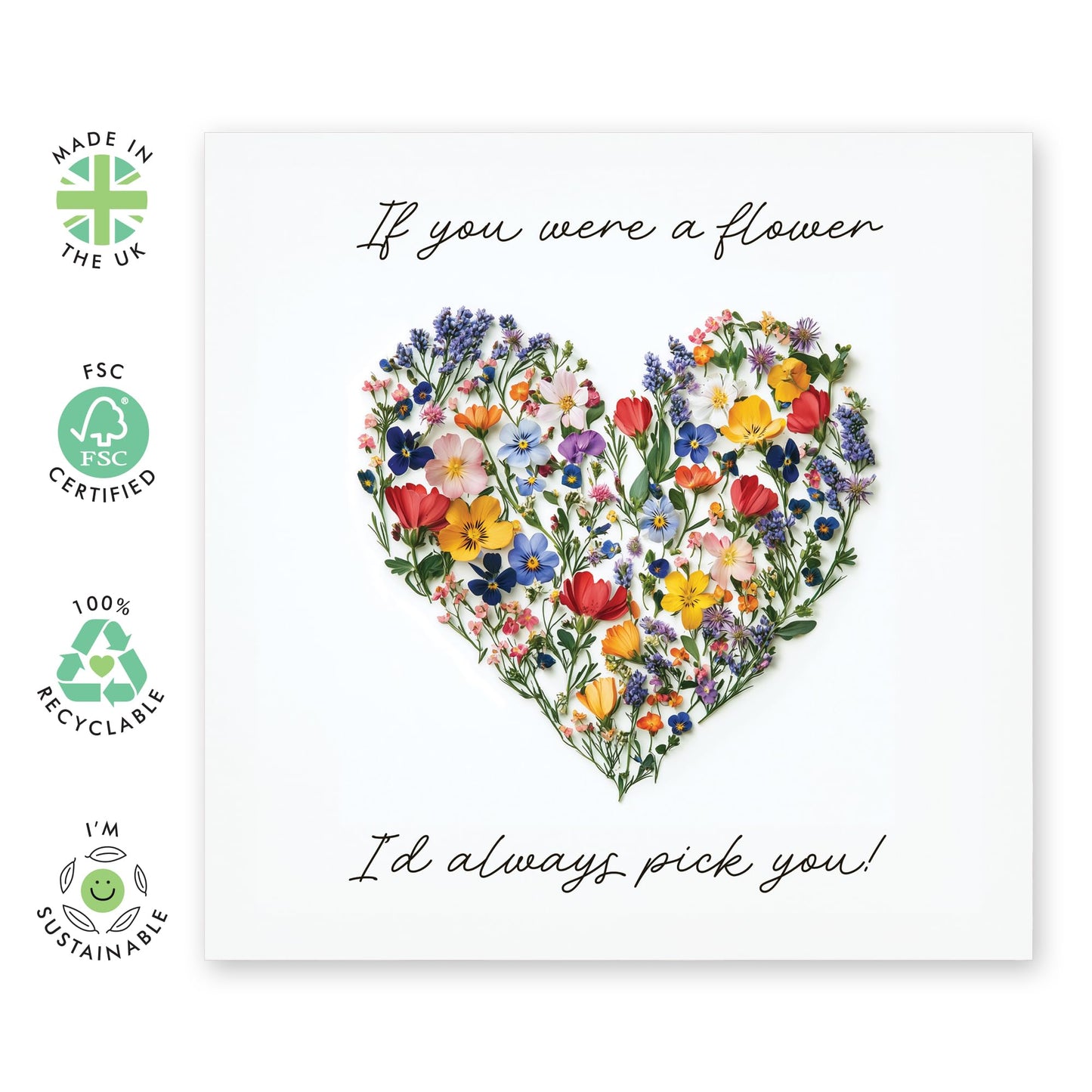 Romantic Anniversary Day Card - 'Flower I'd Pick You' - Valentines Gifts for Wife, Husband, Girlfriend, Boyfriend, Partners, Couples - Heart Shape - Comes with Fun Stickers