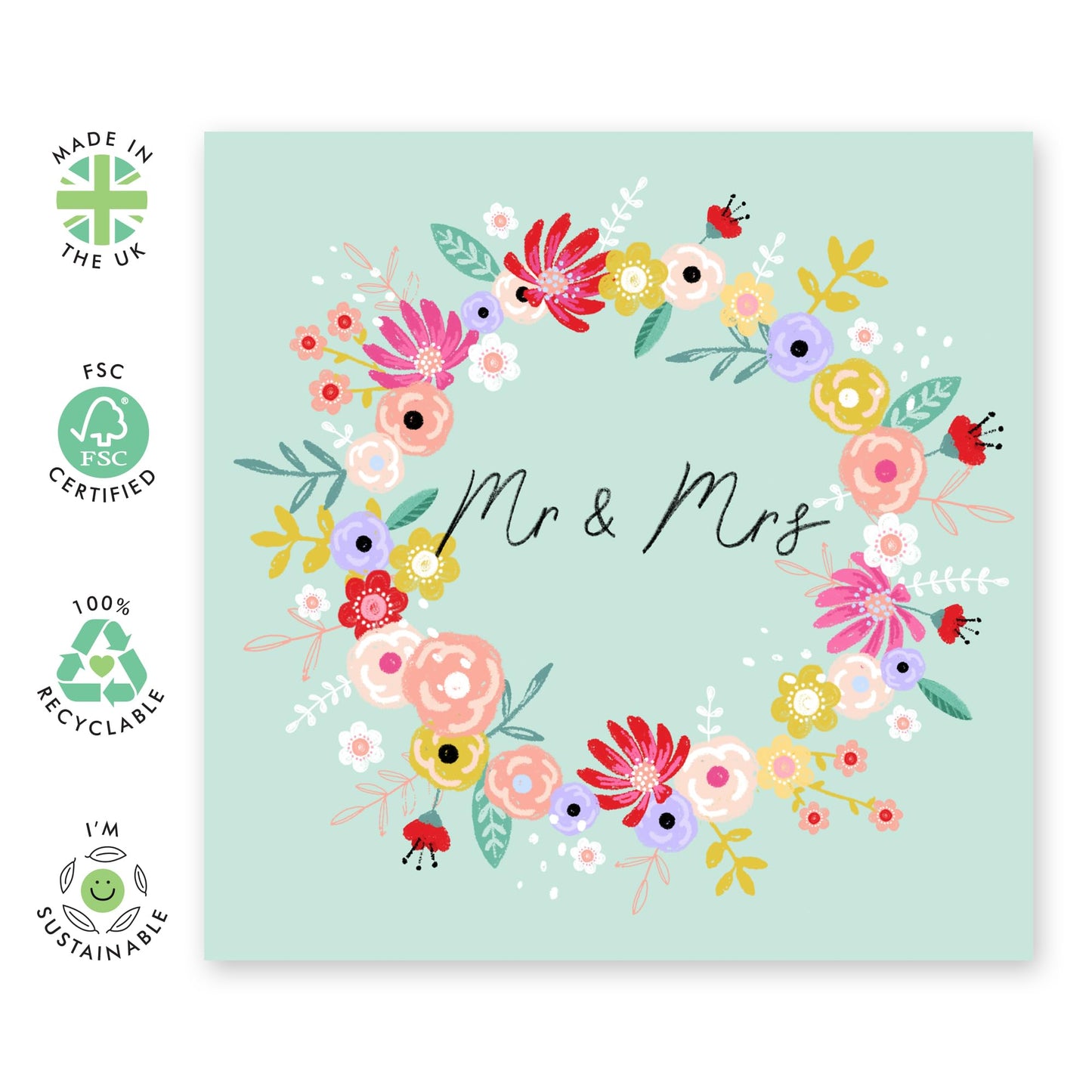 Engagement Card For Fiancé - Mr And Mrs Wreath - Congratulations Card For Men Women - Valentines Day Cards Boyfriend Girlfriend Men Women - From Best Friend - Comes With Stickers By Central 23